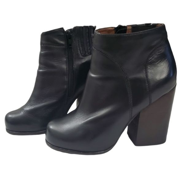 Jeffrey Campbell Shoes - Jeffrey Campbell HANGER Black Leather Stacked High Heel Bootie Ankle Boot